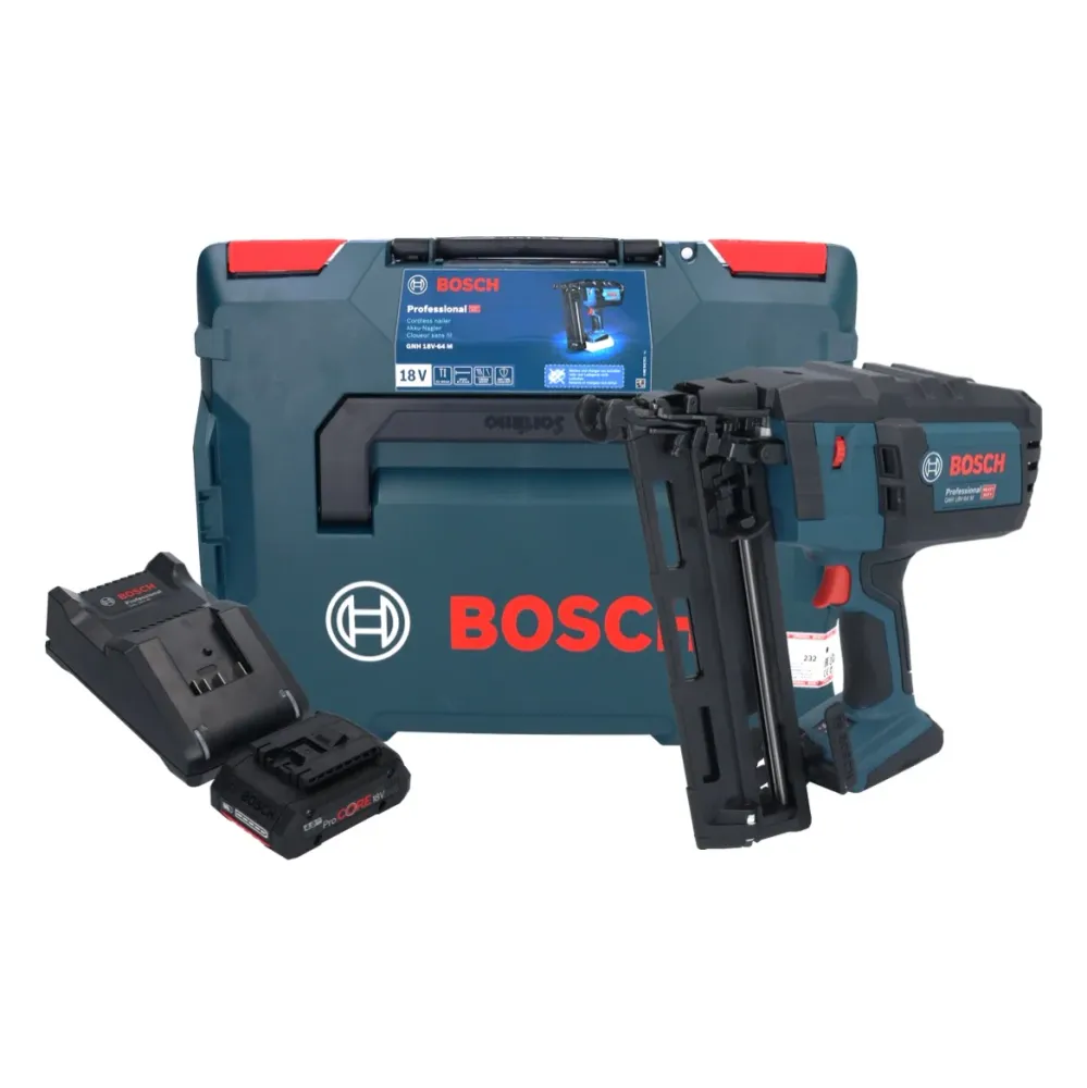 Gwoździarka akumulatorowa Bosch GNH 18V-64 M Professional 18 V 64 mm + 1x akumulator ProCORE 4,0 Ah + ładowarka + L-BOXX B...