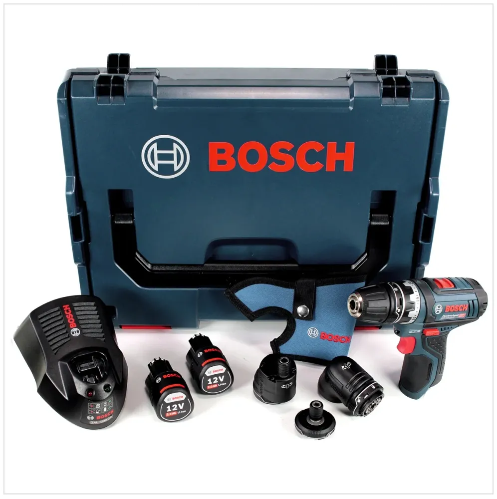 Wiertarko-wkrętarka akumulatorowa Bosch GSR 12V-15 FC Professional FlexiClick z akumulatorami 2 x 2 Ah + ładowarka + 3 szt...