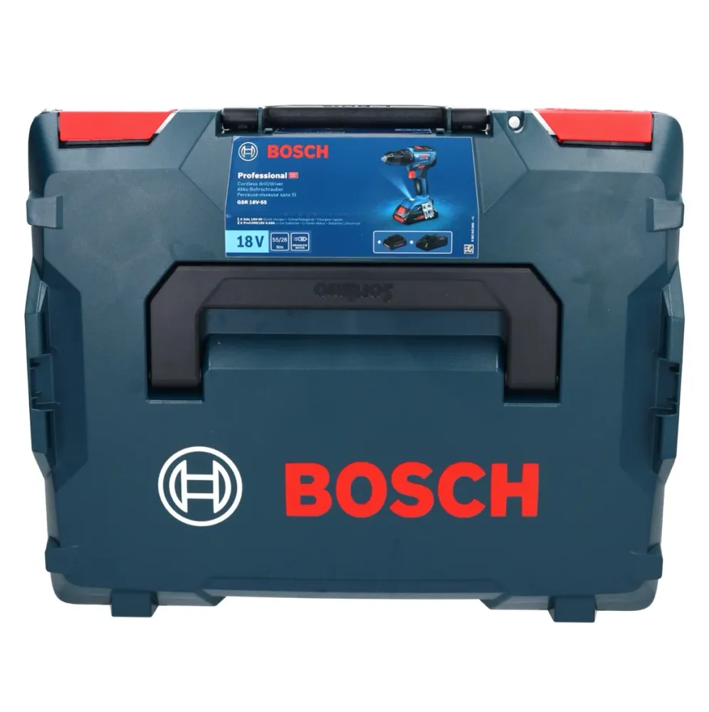 Wiertarko-wkrętarka akumulatorowa Bosch GSR 18V-55 18 V 55 Nm bezszczotkowa + 1x akumulator 5,0 Ah + ładowarka + L-Boxx Bo...