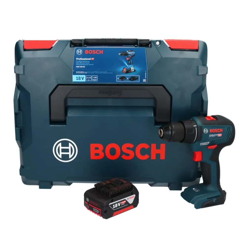 Wiertarko-wkrętarka akumulatorowa Bosch GSR 18V-55 18 V 55 Nm bezszczotkowa + 1x akumulator 5,0 Ah + L-Boxx - bez ładowark...