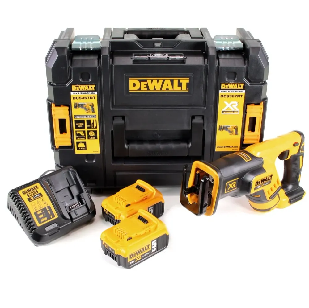 Akumulatorowa pilarka szablasta DeWalt DCS 367 P2 18V bezszczotkowa + 2x akumulator 5,0Ah + ładowarka + TSTAK