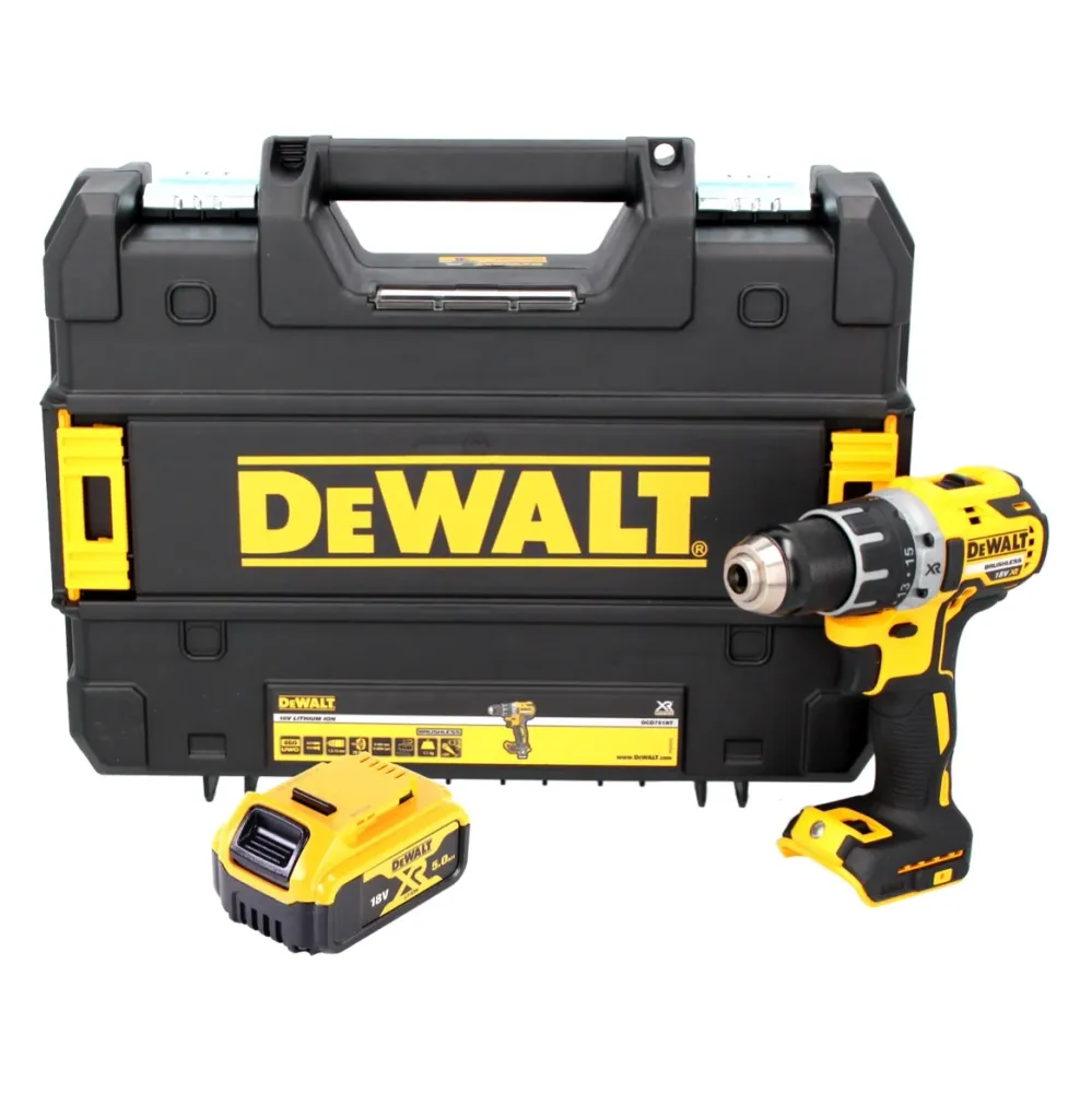 Akumulatorowa wiertarko-wkrętarka DeWalt DCD 791 NT 18 V 70 Nm bezszczotkowa + 1x akumulator 5,0 Ah + TSTAK - bez ładowarki