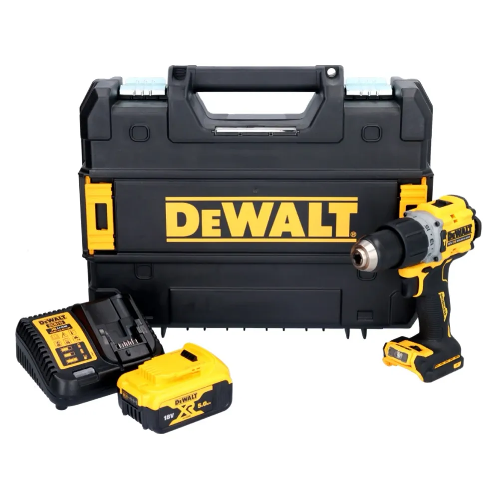 Akumulatorowa wiertarko-wkrętarka udarowa DeWalt DCD 805 P1T 18 V 90 Nm bezszczotkowa + 1x akumulator 5,0 Ah + ładowarka +...