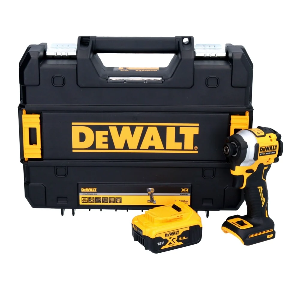 Akumulatorowy klucz udarowy DeWalt DCF 850 18 V 205 Nm 1/4" bezszczotkowy + 1x akumulator 5,0 Ah + TSTAK - bez ładowarki