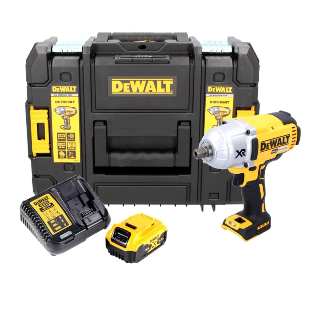 Akumulatorowy klucz udarowy DeWalt DCF 899 P1 18 V 950 Nm 1/2" bezszczotkowy + 1x akumulator 5,0 Ah + ładowarka + TSTAK