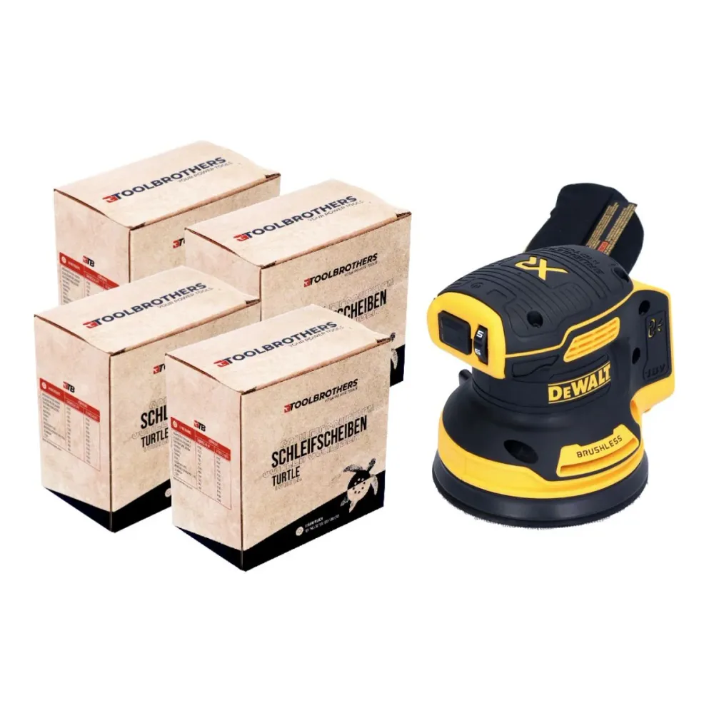 DeWalt DCW 210 N akumulatorowa szlifierka oscylacyjna 18 V 125 mm bezszczotkowa solo + 4x zestaw tarcz szlifierskich Toolb...