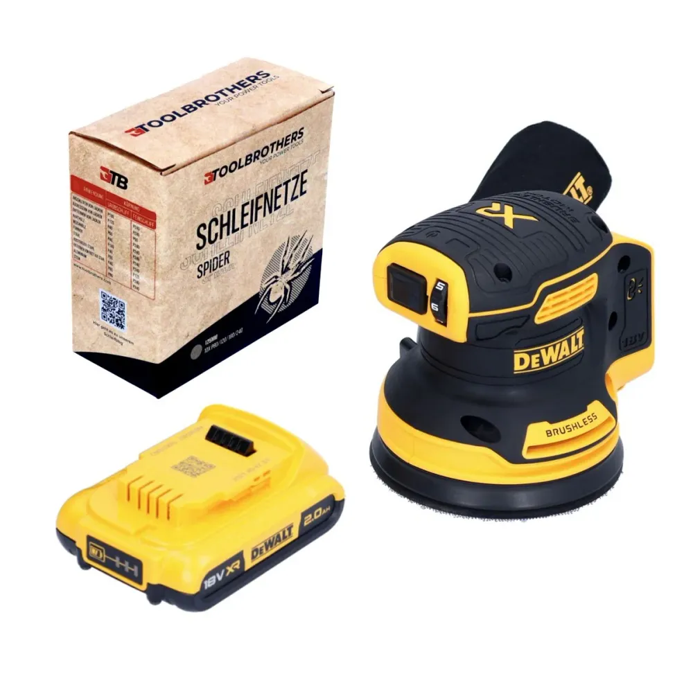 DeWalt DCW 210 N akumulatorowa szlifierka oscylacyjna 18 V 125 mm bezszczotkowa + 1x akumulator 2,0 Ah + 1x zestaw siatek...