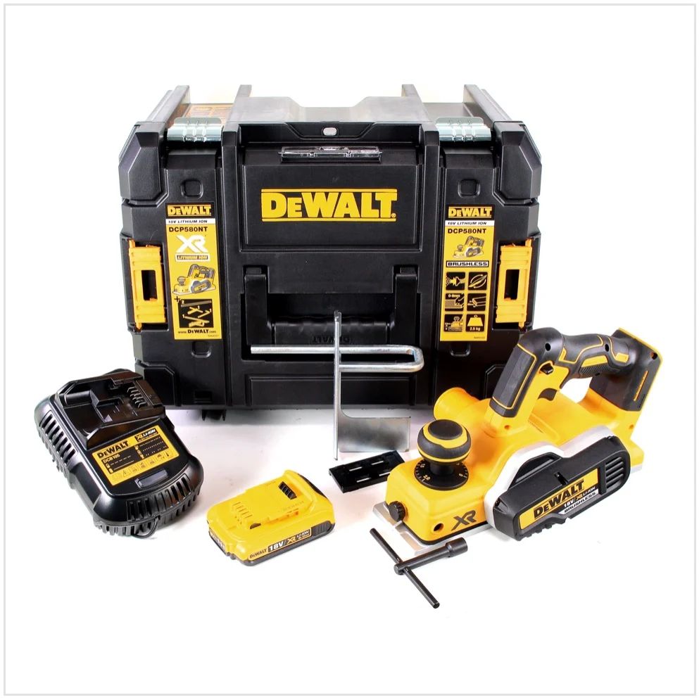Strugarka akumulatorowa DeWalt DCP 580 D1 18V 82mm + 1x akumulator 2.0Ah + ładowarka + TSTAK