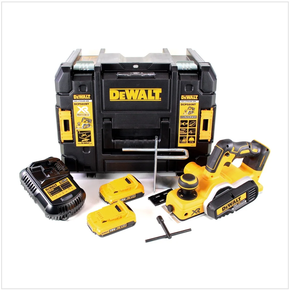 Strugarka akumulatorowa DeWalt DCP 580 D2 18V 82mm + 2x akumulator 2.0Ah + ładowarka + TSTAK