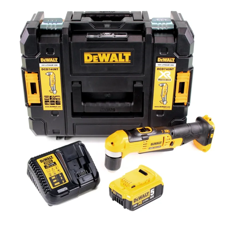 Wiertarka kątowa akumulatorowa Dewalt DCD 740 P1 + 1x akumulator 5,0 Ah + ładowarka + TSTAK