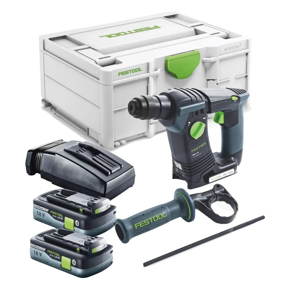 Akumulatorowa wiertarko-wkrętarka udarowa Festool BHC 18-Basic 18 V 1,8 J SDS Plus Brushless + 2x akumulator 4,0 Ah + łado...