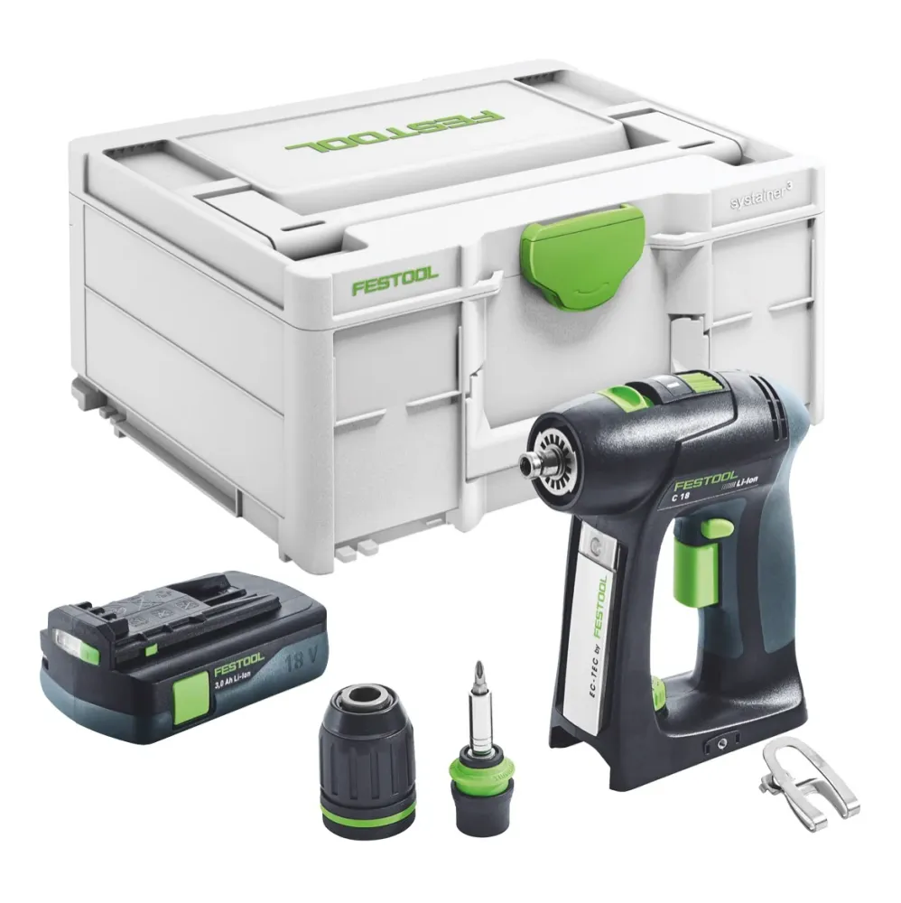 Festool C 18-Basic akumulatorowa wiertarko-wkrętarka 18 V 45 Nm bezszczotkowa + 1x akumulator 3,0 Ah + systainer - bez ład...