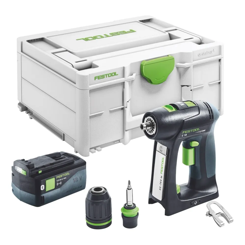 Festool C 18-Basic akumulatorowa wiertarko-wkrętarka 18 V 45 Nm bezszczotkowa + 1x akumulator 5,0 Ah + ładowarka - bez ład...