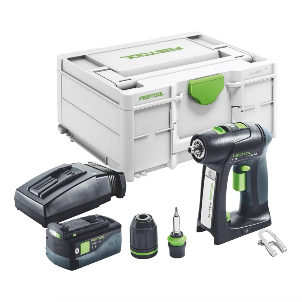 Festool C 18-Basic akumulatorowa wiertarko-wkrętarka 18 V 45 Nm bezszczotkowa + 1x akumulator 5,0 Ah + ładowarka + systainer