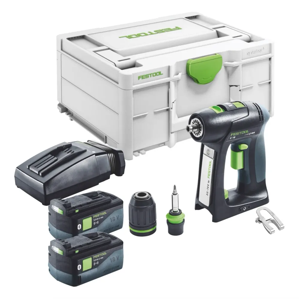 Festool C 18-Basic akumulatorowa wiertarko-wkrętarka 18 V 45 Nm bezszczotkowa + 2x akumulator 5,0 Ah + ładowarka + systainer
