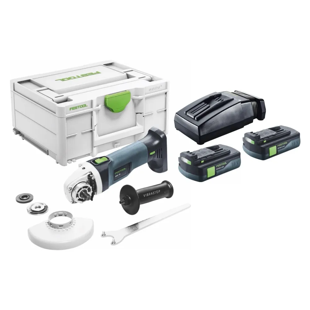 Festool AGC 18-125 EB-Basic akumulatorowa szlifierka kątowa 18 V 125 mm bezszczotkowa + 2x akumulator 3,0 Ah + ładowarka +...