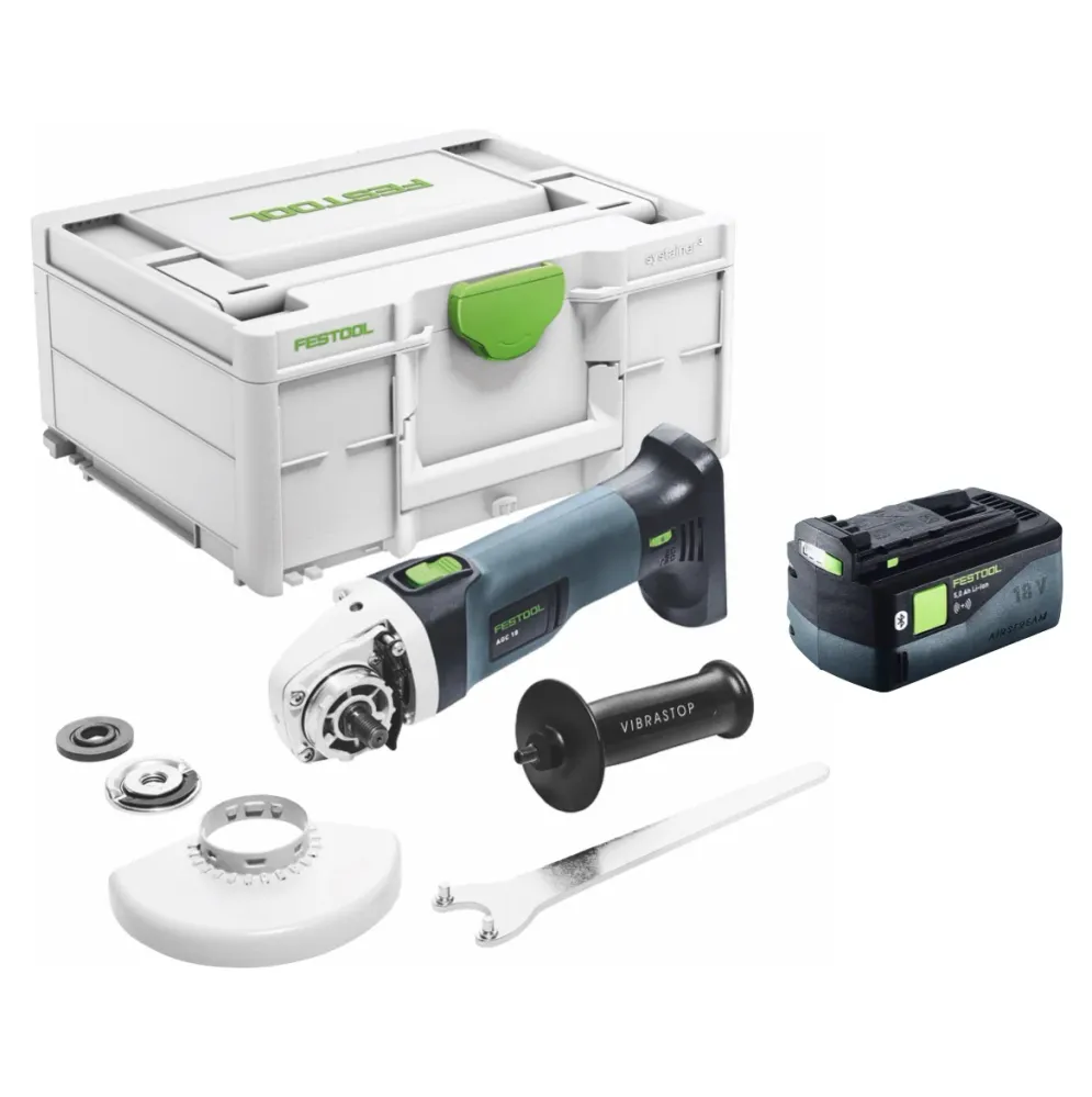 Festool AGC 18-125 EB-Basic akumulatorowa szlifierka kątowa 18 V 125 mm bezszczotkowa + 1x akumulator 5,0 Ah + Systainer -...