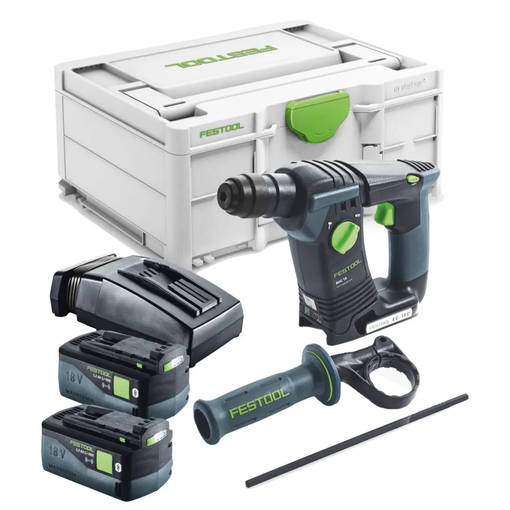 Festool BHC 18-Basic akumulatorowa wiertarko-wkrętarka 18 V 1,8 J SDS Plus Brushless + 2x akumulator 5,0 Ah + ładowarka +...