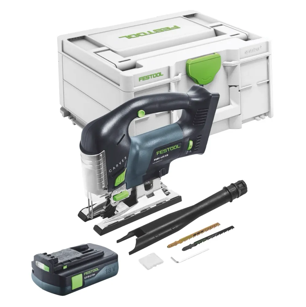 Festool CARVEX PSBC 420-Basic akumulatorowa wyrzynarka wahadłowa 18 V 120 mm bezszczotkowa + 1x akumulator 3,0 Ah + Systai...