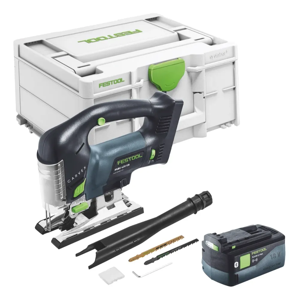 Festool CARVEX PSBC 420-Basic akumulatorowa wyrzynarka wahadłowa 18 V 120 mm bezszczotkowa + 1x akumulator 5,0 Ah + Systai...