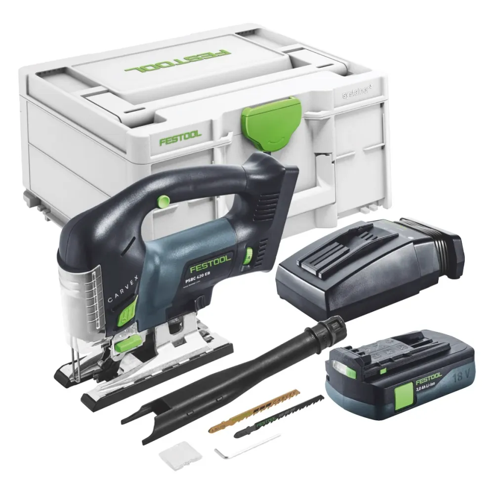 Festool CARVEX PSBC 420-Basic akumulatorowa wyrzynarka wahadłowa 18 V 120 mm bezszczotkowa + 1x akumulator 3,0 Ah + ładowa...