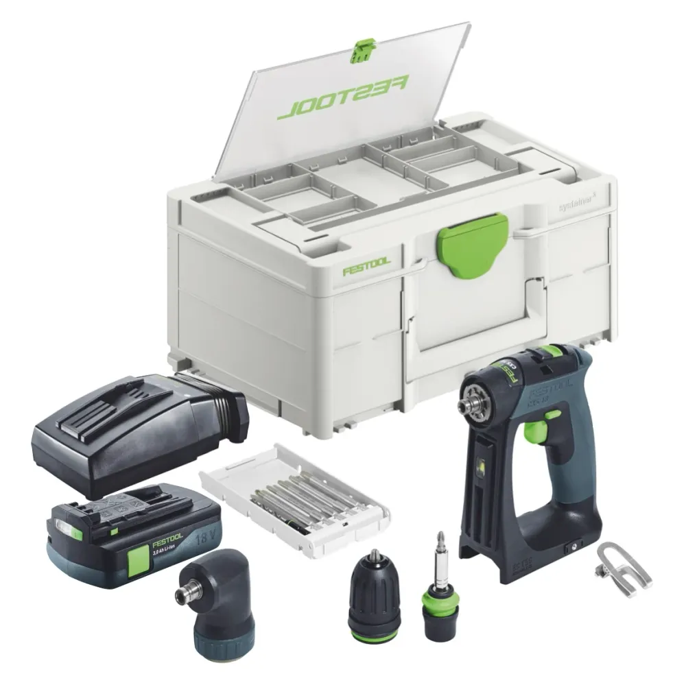 Festool CXS 18-Basic-Set akumulatorowa wiertarko-wkrętarka 18 V 40 Nm bezszczotkowa + 1x akumulator 3,0 Ah + ładowarka + s...