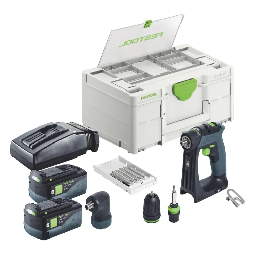 Festool CXS 18-Basic-Set akumulatorowa wiertarko-wkrętarka 18 V 40 Nm bezszczotkowa + 2x akumulator 5,0 Ah + ładowarka + s...