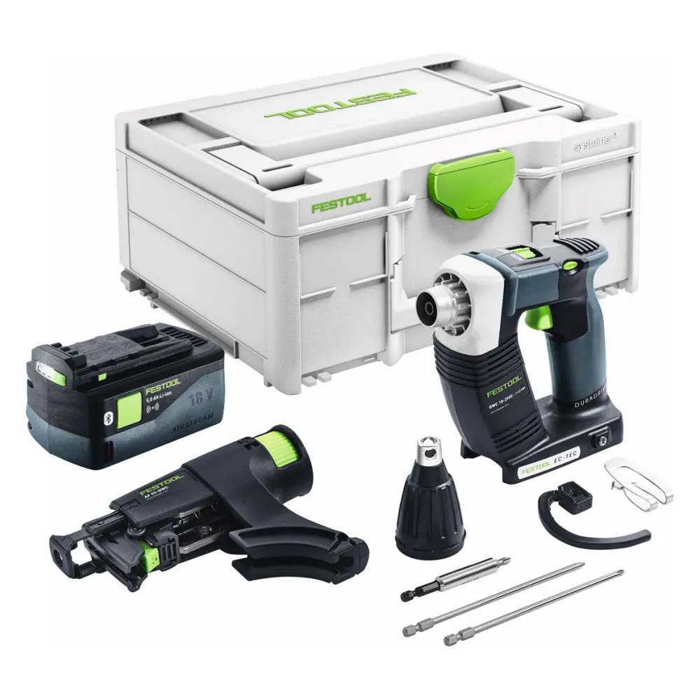 Festool DURADRIVE DWC 18-2500 Basic akumulatorowa wkrętarka budowlana 18 V 18 Nm bezszczotkowa + 1x akumulator 5,0 Ah + ła...