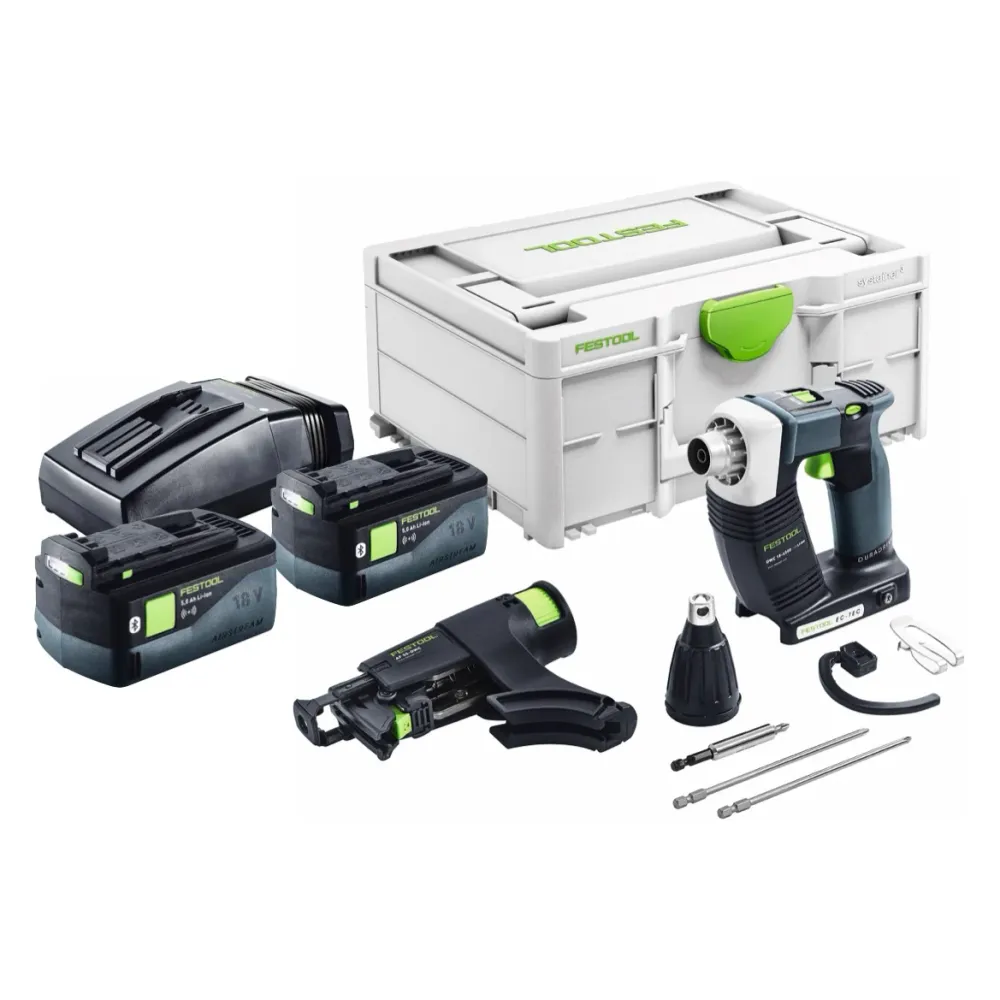 Festool DURADRIVE DWC 18-4500 Basic akumulatorowa wkrętarka budowlana 18 V 14 Nm bezszczotkowa + 2x akumulator 5,0 Ah + ła...