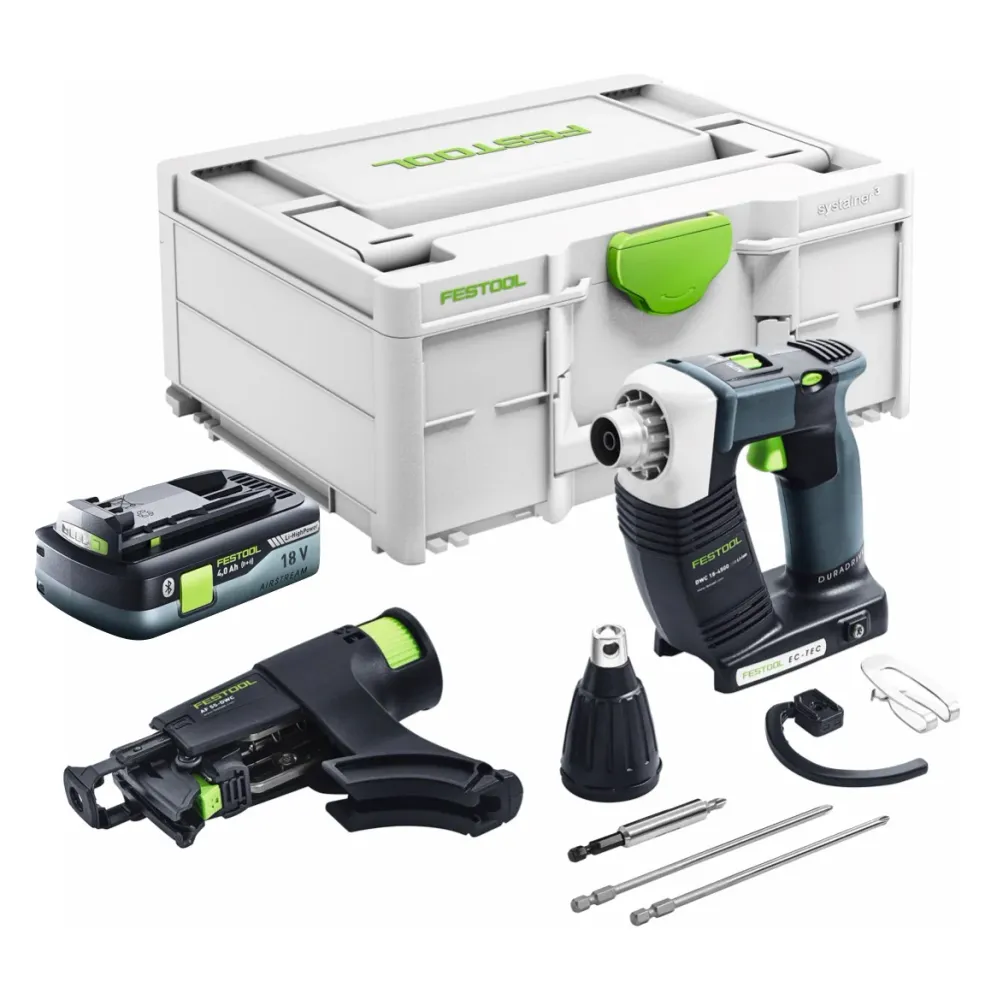Festool DURADRIVE DWC 18-4500 Basic akumulatorowa wkrętarka budowlana 18 V 14 Nm bezszczotkowa + 1x akumulator 4,0 Ah + ła...