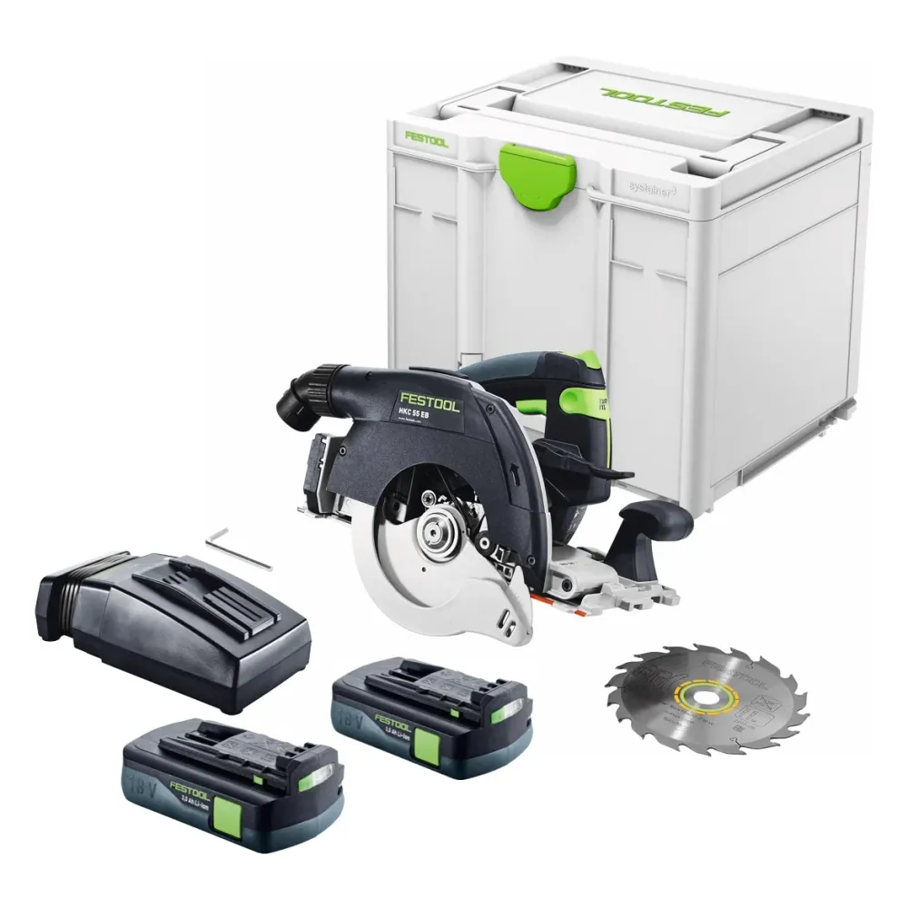 Festool HKC 55 EB-Basic akumulatorowa pilarka tarczowa 18 V 160 mm bezszczotkowa + 2x akumulator 3,0 Ah + ładowarka + Syst...