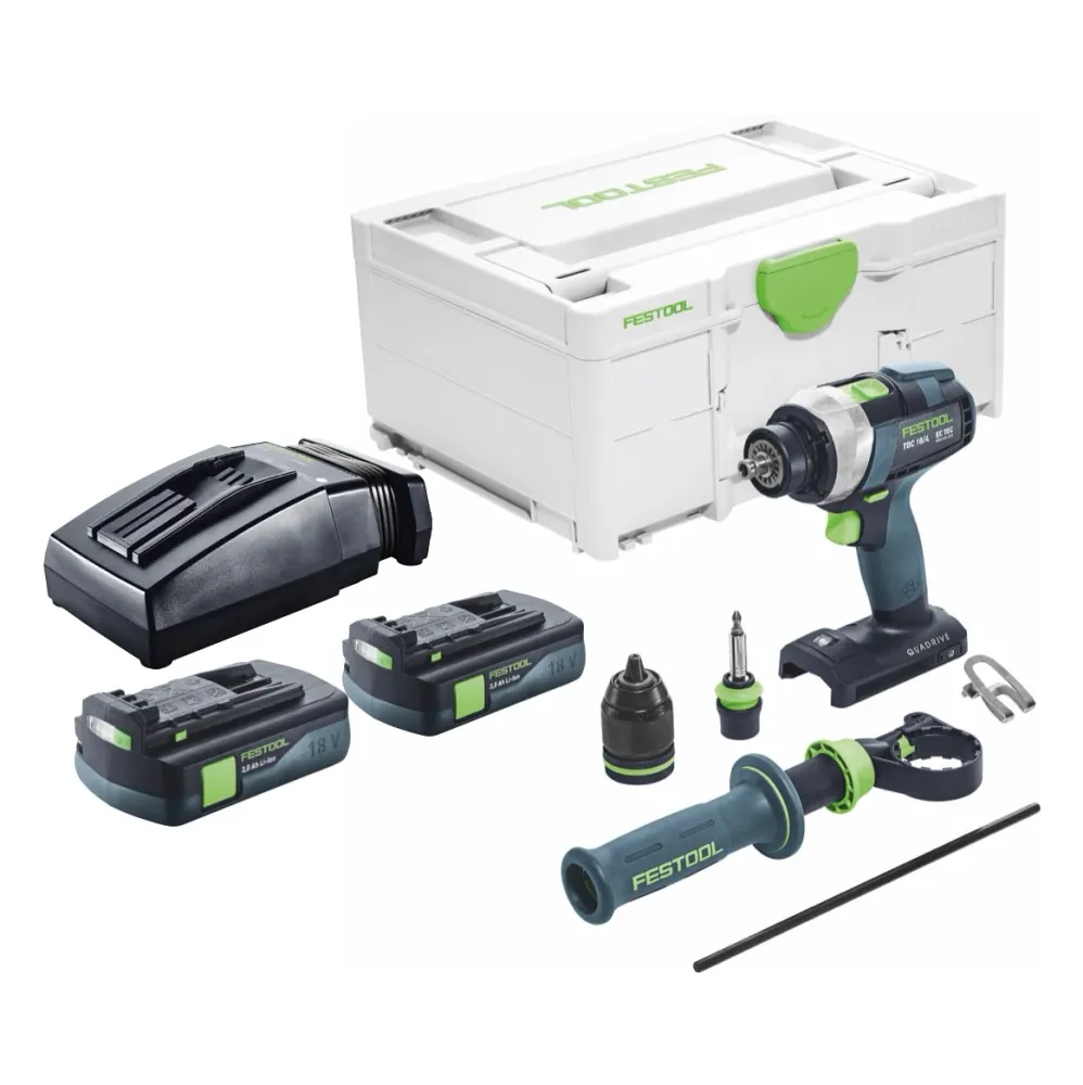 Festool TDC 18/4 I-Basic akumulatorowa wiertarko-wkrętarka 18 V 75 Nm bezszczotkowa + 2x akumulator 3,0 Ah + ładowarka + s...