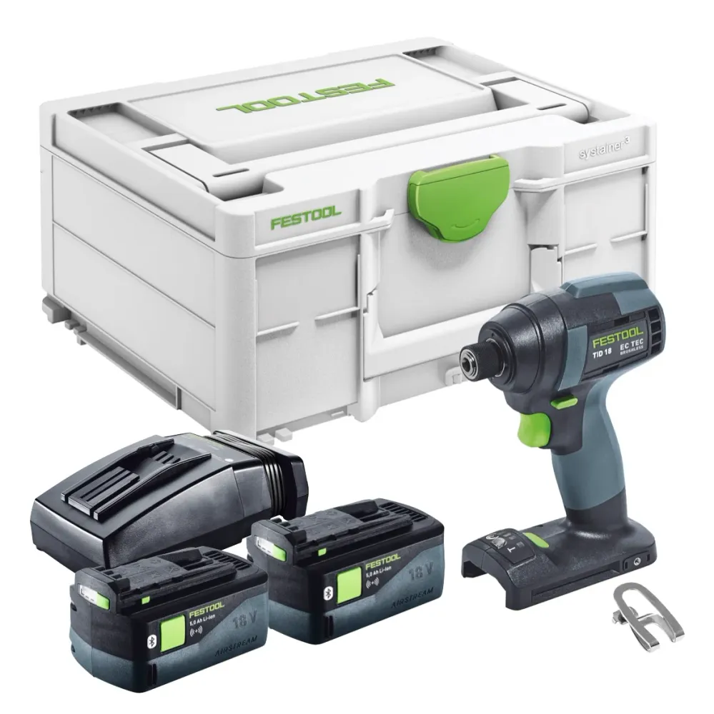 Festool TID 18-Basic akumulatorowy klucz udarowy 18 V 180 Nm 1/4" + 2x akumulator 5,0 Ah + ładowarka + systainer
