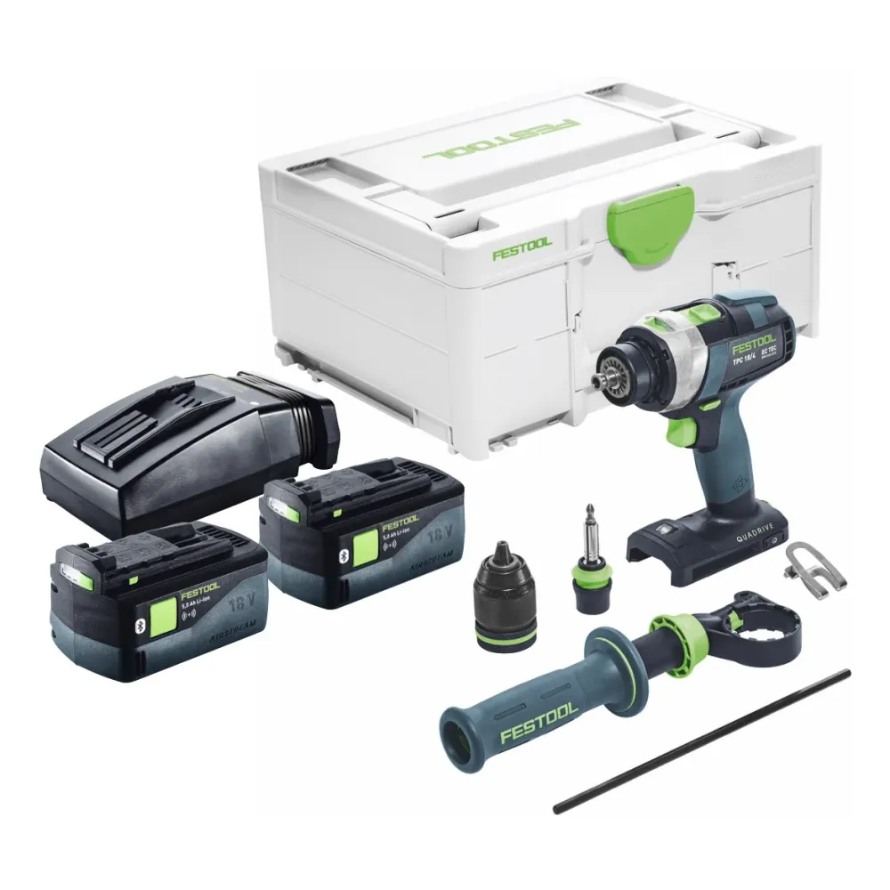 Festool TPC 18/4 I-Basic akumulatorowa wiertarko-wkrętarka udarowa 18 V 75 Nm bezszczotkowa + 2x akumulator 5,0 Ah + ładow...