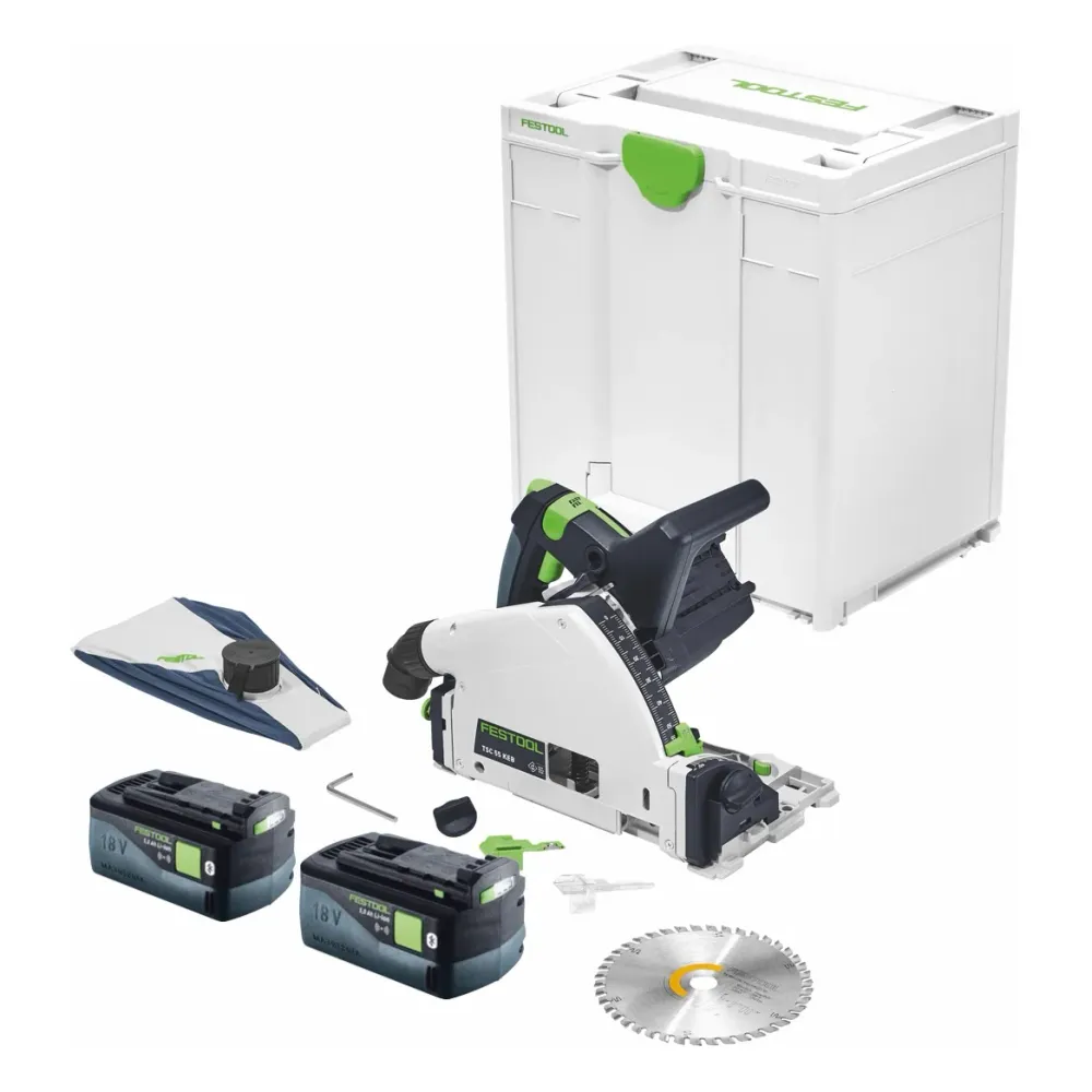 Festool TSC 55 KEB-Basic akumulatorowa zagłębiarka 18 V / 36 V ( 2x 18 V ) 160 mm bezszczotkowa + 2x akumulator 5,0 Ah + S...