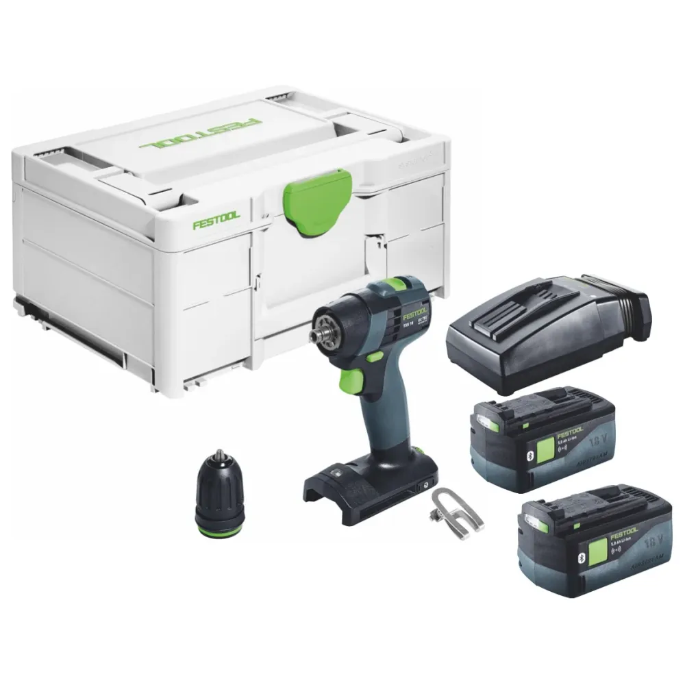 Festool TXS 18-Basic akumulatorowa wiertarko-wkrętarka 18 V 40 Nm bezszczotkowa + 2x akumulator 5,0 Ah + ładowarka + systa...