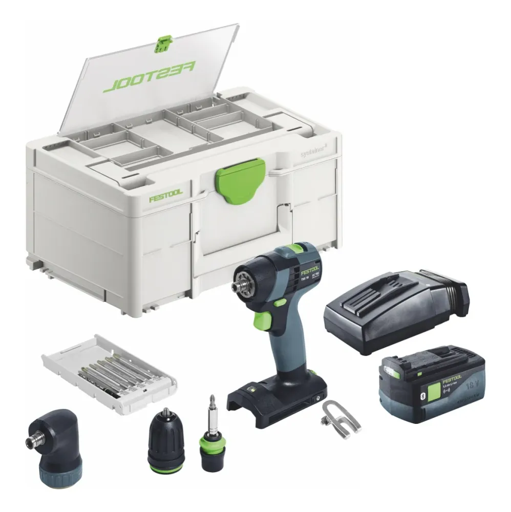 Festool TXS 18-Basic-Set akumulatorowa wiertarko-wkrętarka 18 V 40 Nm bezszczotkowa + 1x akumulator 5,0 Ah + ładowarka + s...