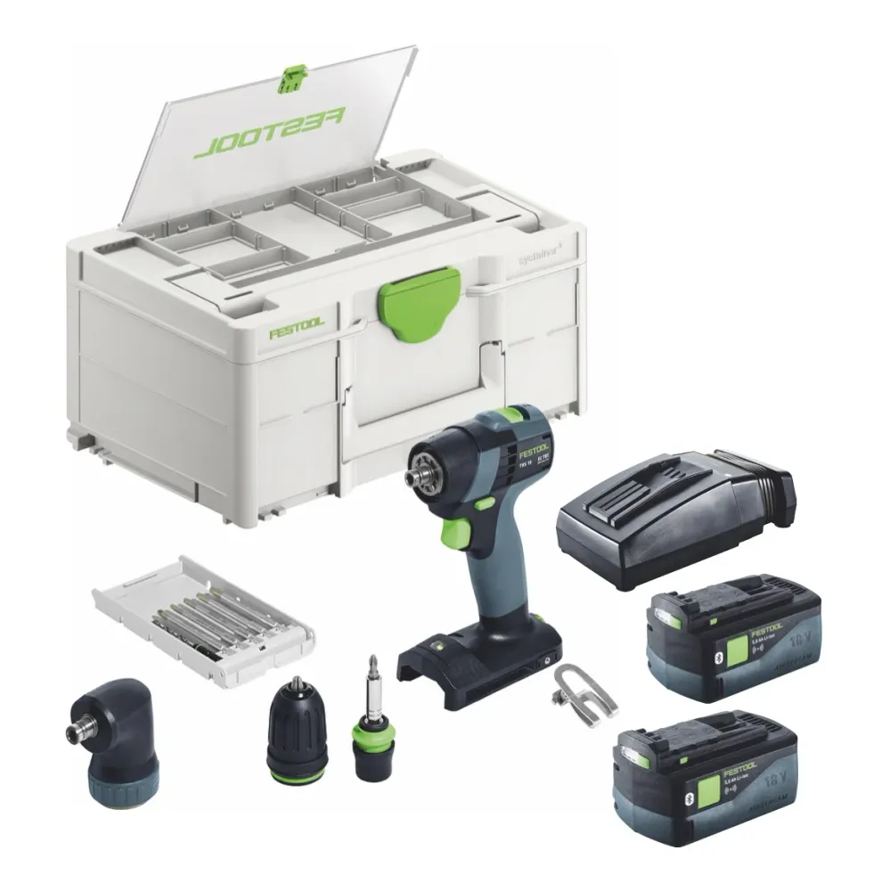 Festool TXS 18-Basic-Set akumulatorowa wiertarko-wkrętarka 18 V 40 Nm bezszczotkowa + 2x akumulator 5,0 Ah + ładowarka + s...