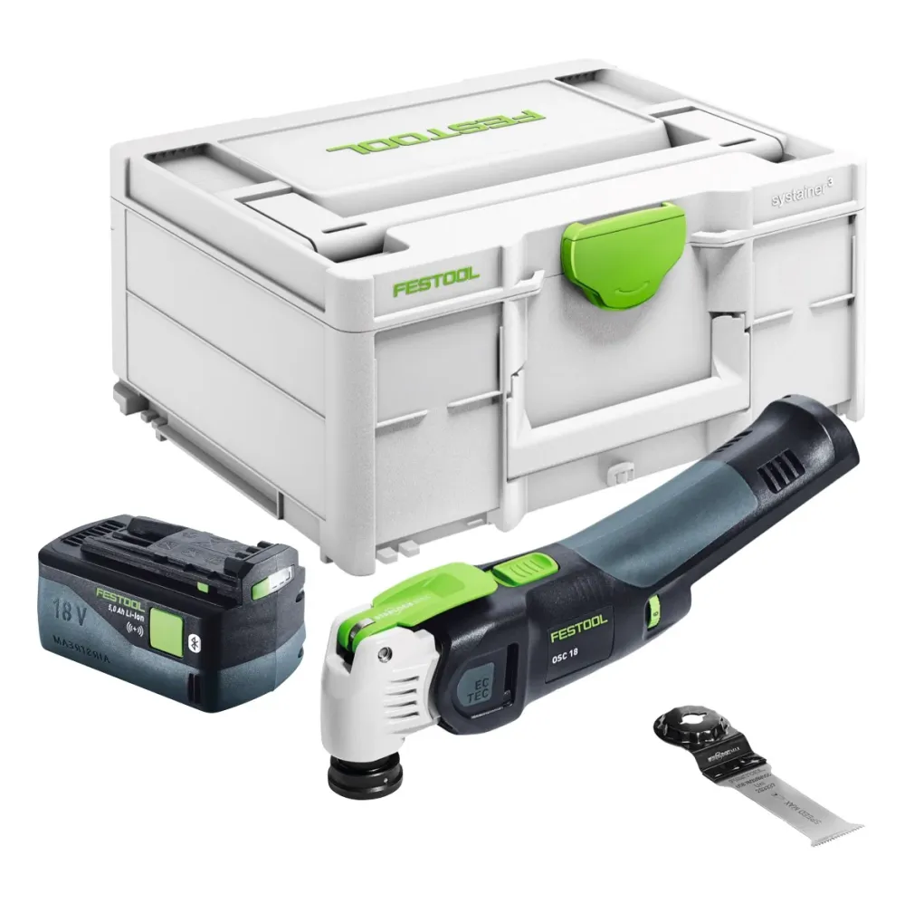 Festool VECTURO OSC 18 E-Basic akumulatorowe narzędzie oscylacyjne 18 V Starlock Max Brushless + 1x akumulator 5,0 Ah + Sy...