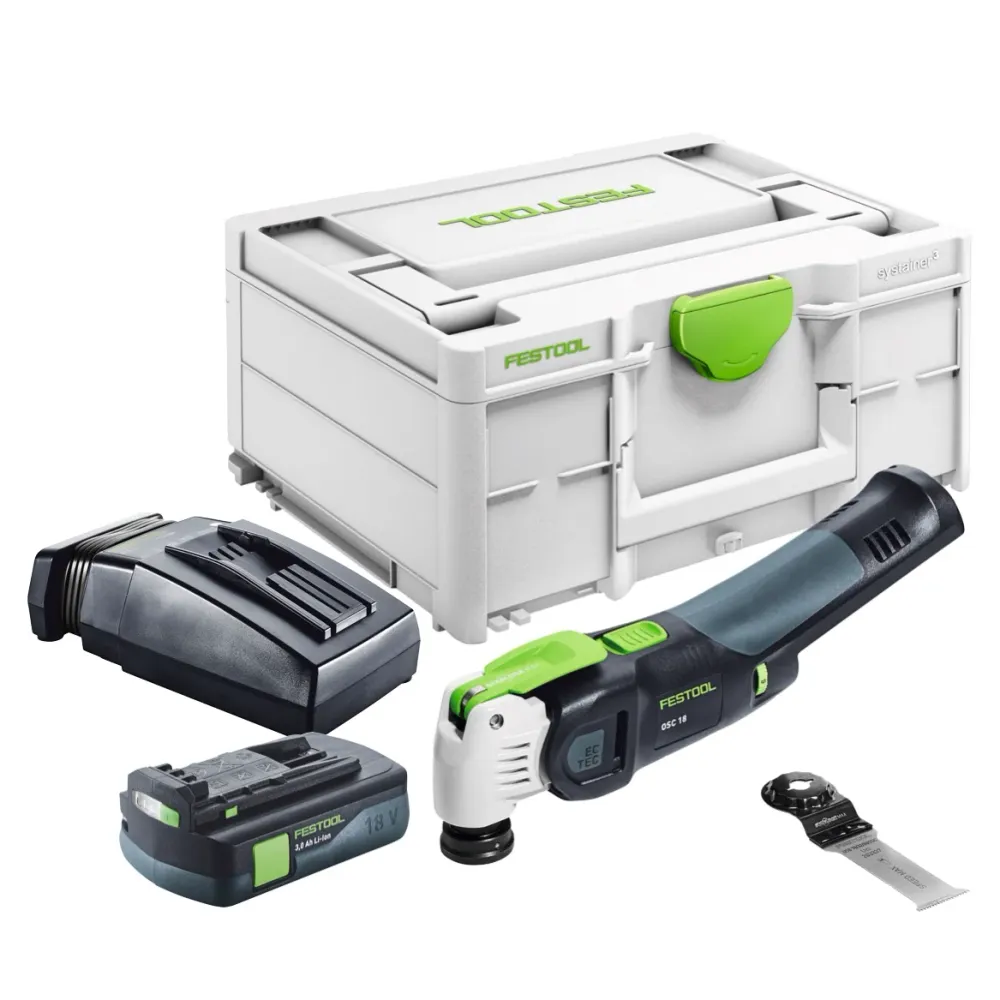 Festool VECTURO OSC 18 E-Basic oscylator akumulatorowy 18 V Starlock Max Brushless + 1x akumulator 3,0 Ah + ładowarka + sy...