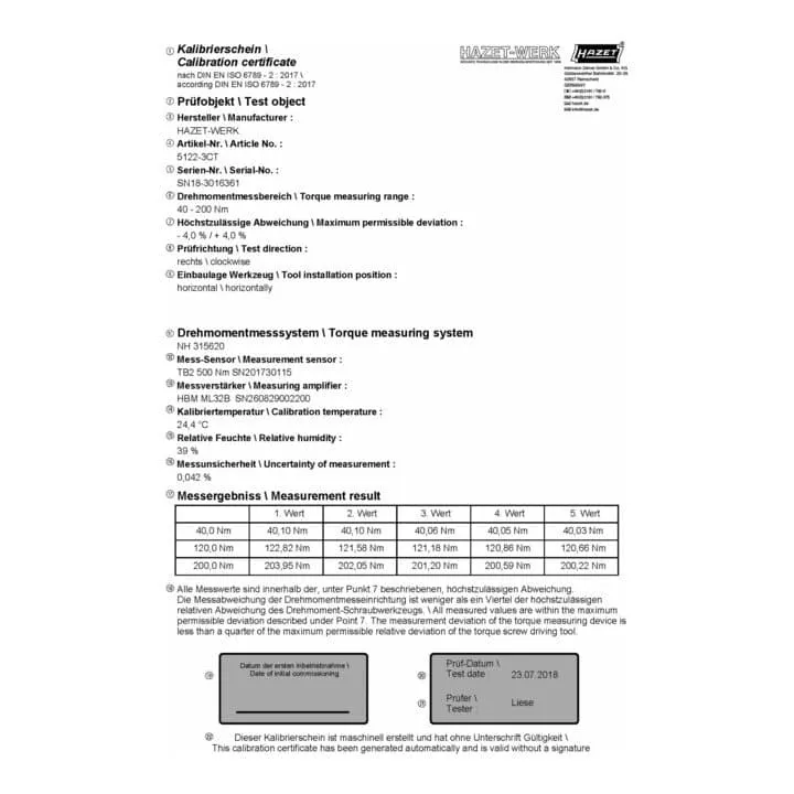 Klucz dynamometryczny HAZET 5122-3 CT 1/2 ″ 40 - 200 Nm ( 8000469896 )