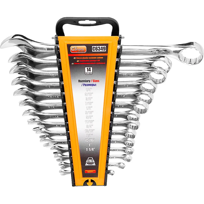 Klucze płasko-oczkowe, calowe 1/4" - 1 1/4", 14 el. | C6349