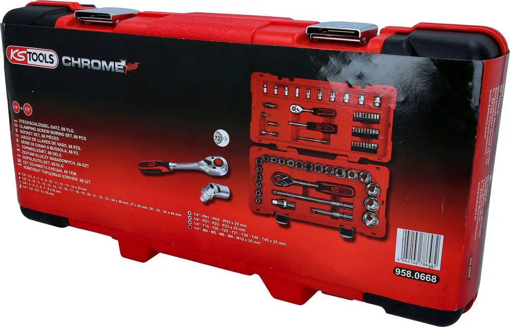 KS TOOLS 1/4"+1/2" CHROMEplus Steckschlüssel-Satz, 68-tlg ( 958.0668 )