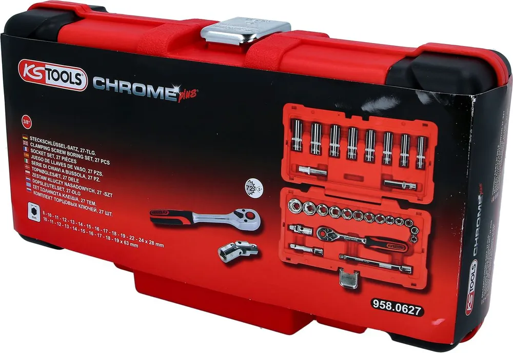 KS TOOLS 3/8" CHROMEplus Steckschlüssel-Satz, 27-tlg ( 958.0627 )