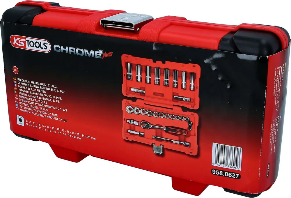 KS TOOLS 3/8" CHROMEplus Steckschlüssel-Satz, 27-tlg ( 958.0627 )