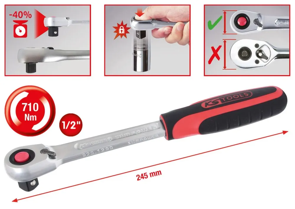 KS TOOLS 1/2" SlimPOWER Umschaltknarre,72 Zahn ( 920.1290 )
