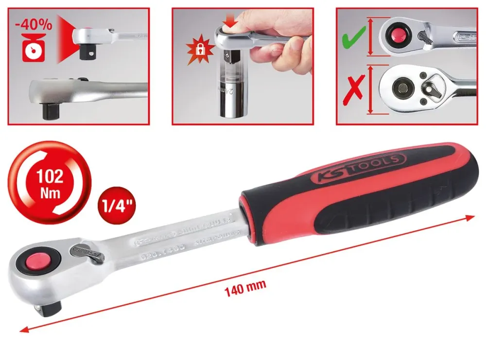 KS TOOLS 1/4" SlimPOWER Umschaltknarre,72 Zahn ( 920.1490 )