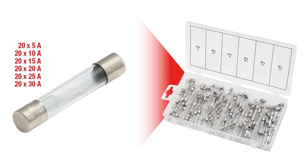 KS TOOLS Sortiment Glassicherungen, 5-30A, 120-tlg ( 970.0270 )
