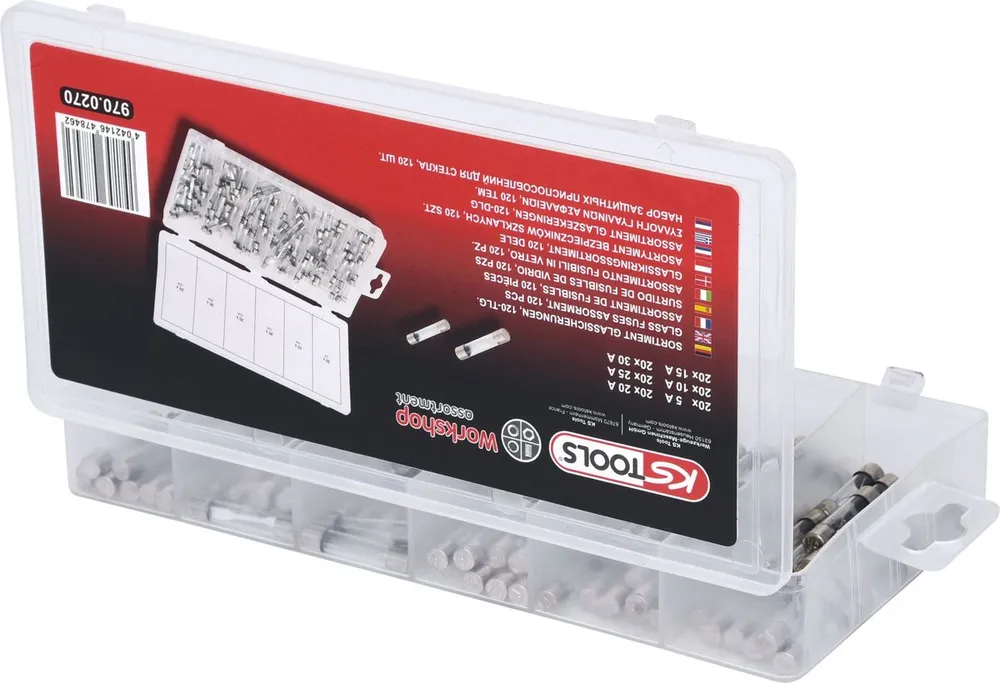 KS TOOLS Sortiment Glassicherungen, 5-30A, 120-tlg ( 970.0270 )