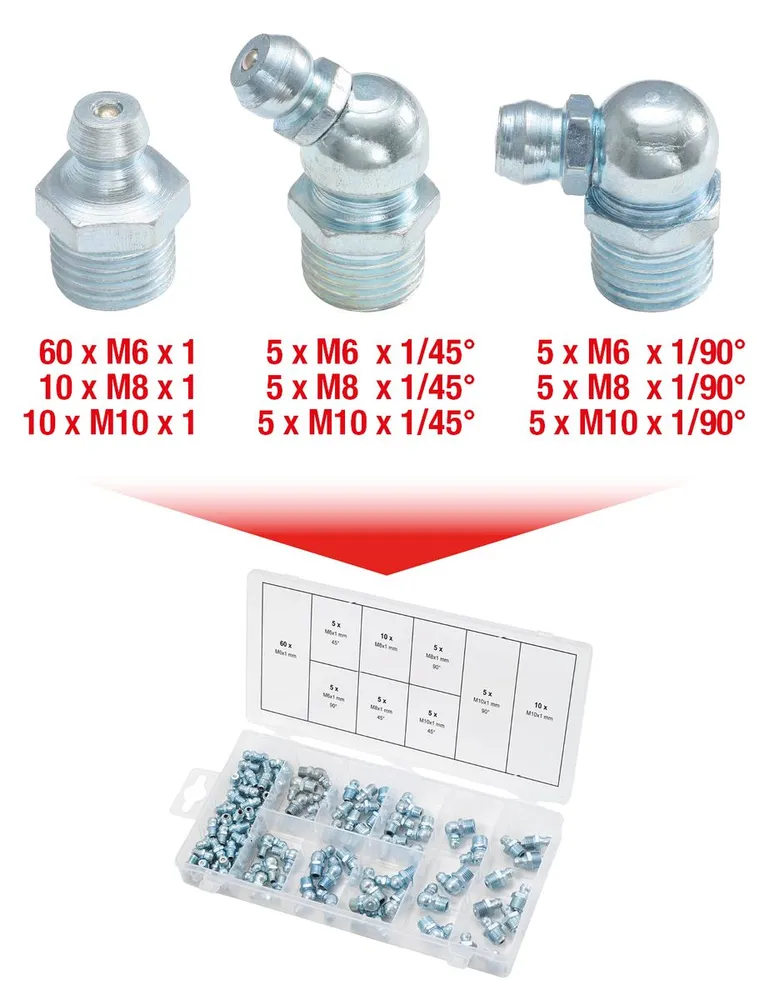KS TOOLS Sortiment Schmiernippel, M6-8-10x1,0, 110-tlg ( 970.0030 )